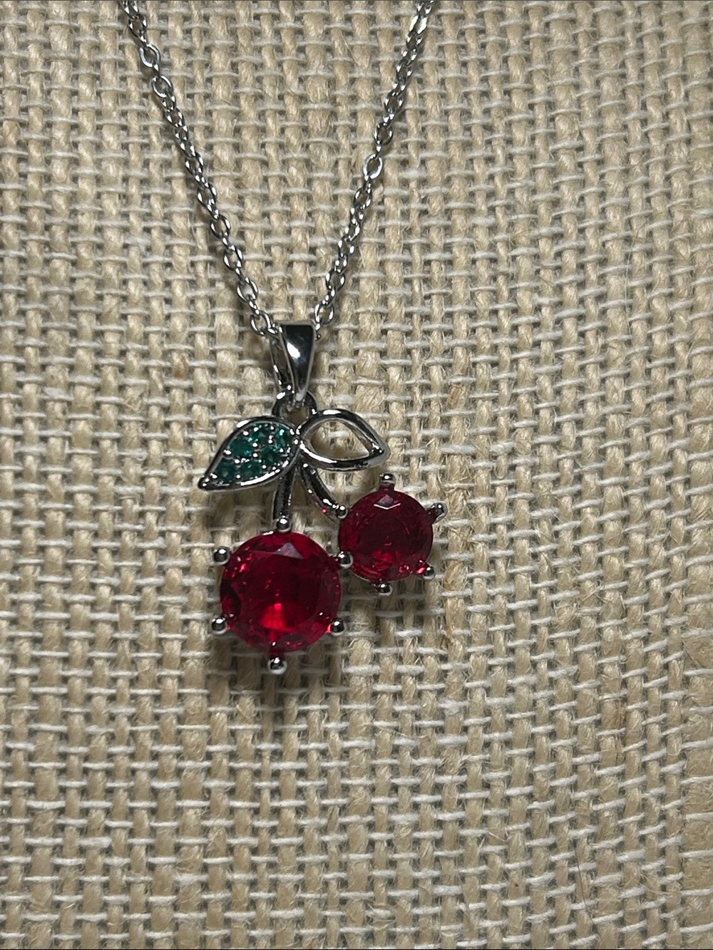 Red Cherry 🍒 Pendant Necklace with Green Leaf Accent